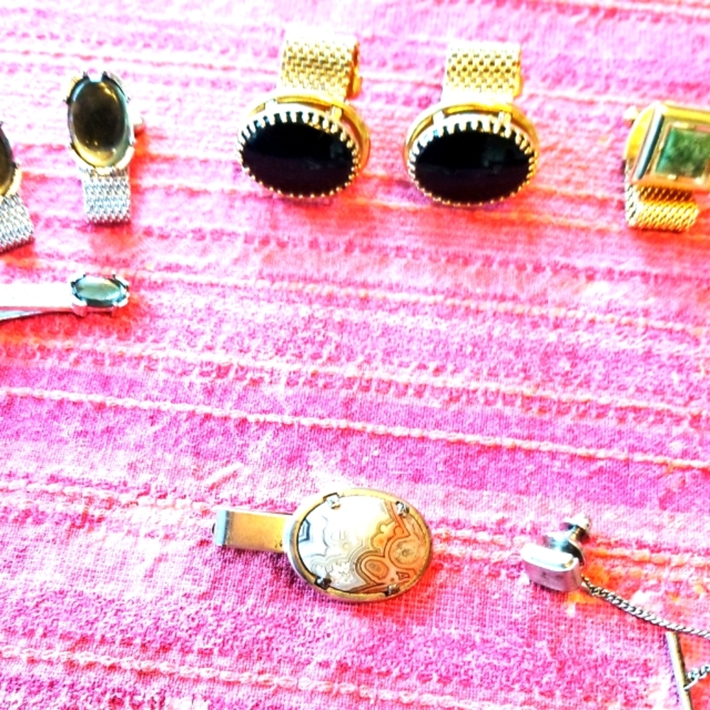 VINTAGE 1950S Cufflinks,  tie pin , tie bar and Tie